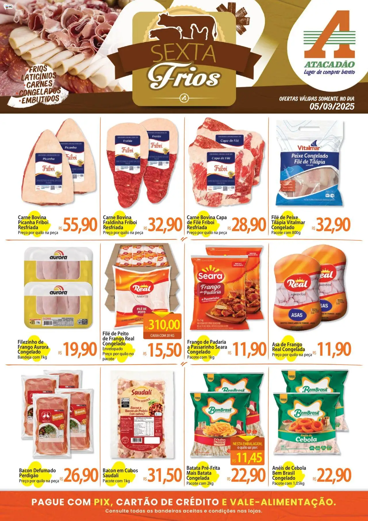Atacadão folheto "Ofertas - MG " válido a partir de 05/09/2025 - número de página 1 - Peixe, Batata, Frango, Fraldinha, Alimentos, Cebola, Tilápia, Asa de frango