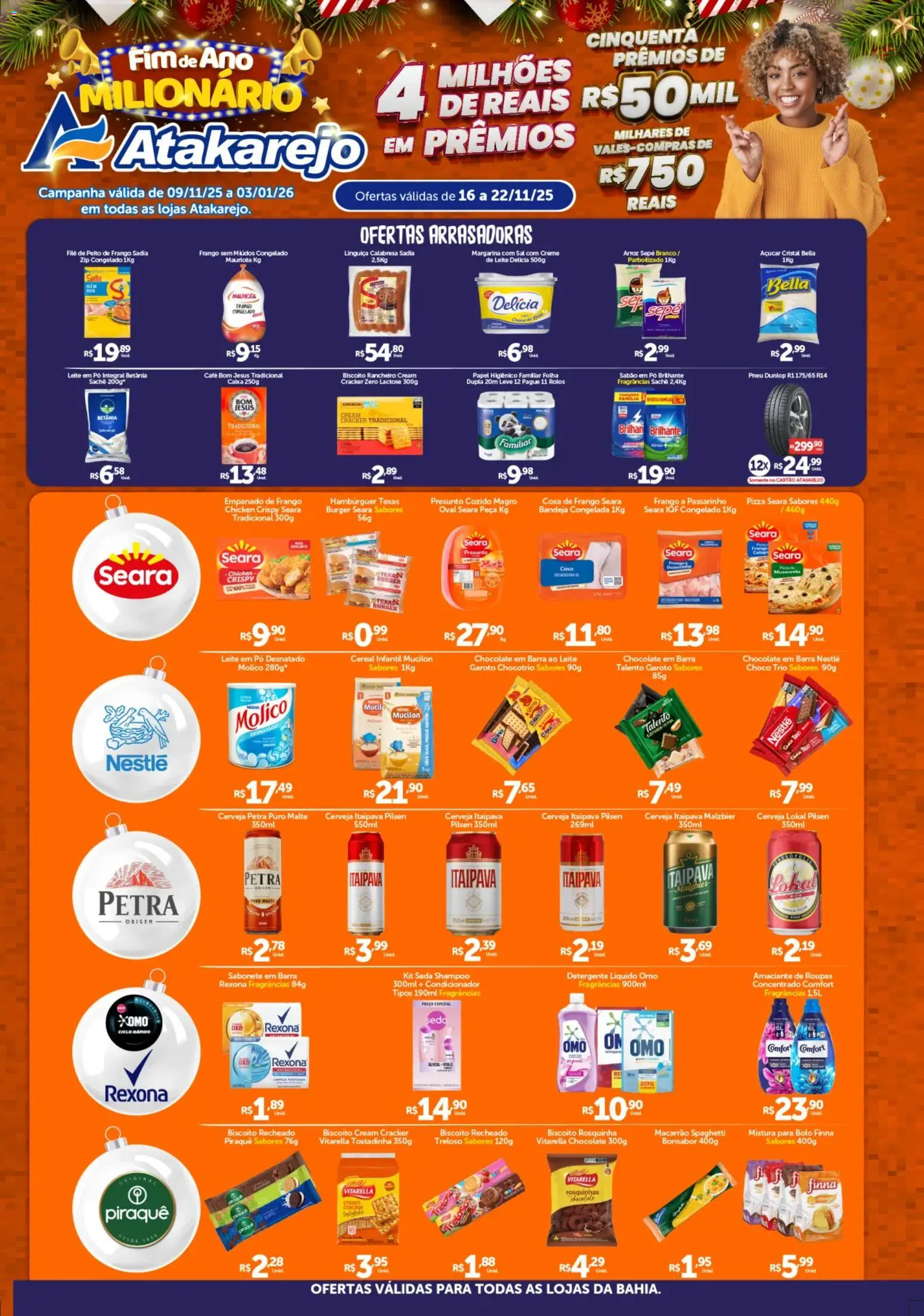 Pré-Visualização do folheto "Encarte" da loja Atakarejo válido a partir de 16/11/2025 - Macarrão, Chocolate em barra, Leite, Sabonete, Detergente, Pó, Linguiça, Açúcar cristal