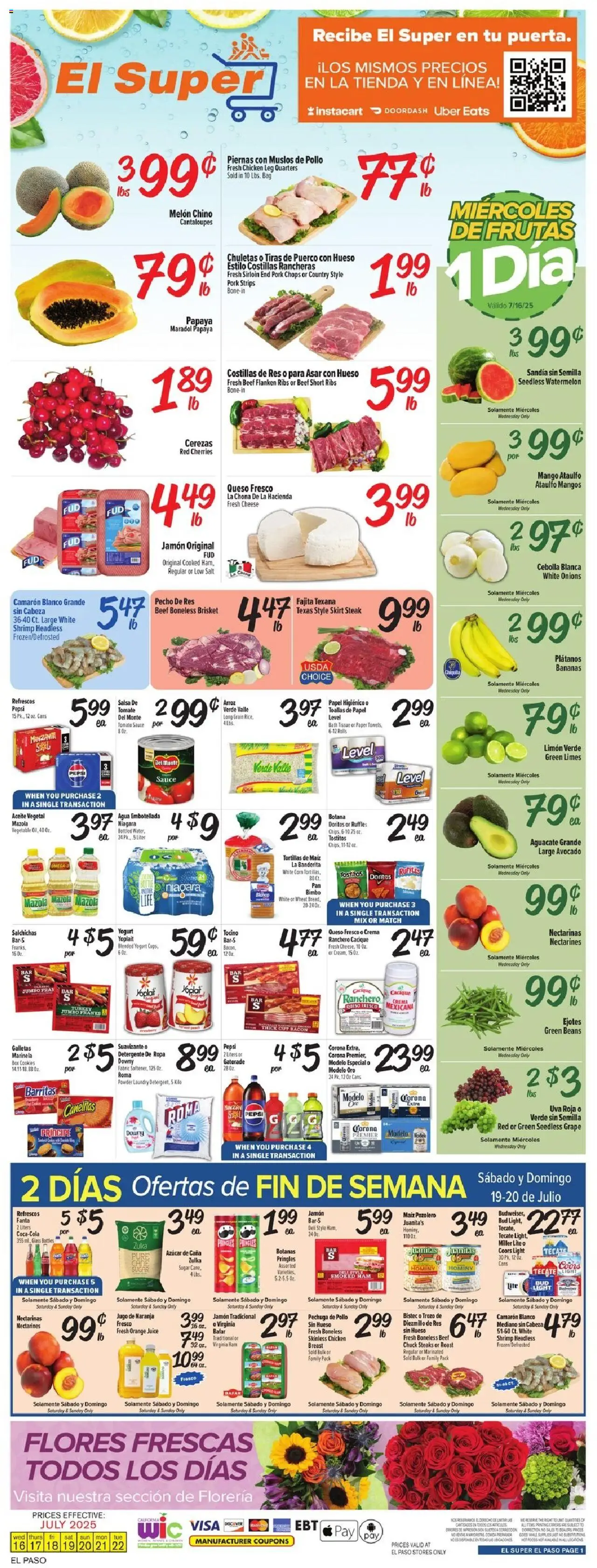 El Super Weekly Ad - TX from 07/16/2025 - Flyer - Page number 1 - Box, Turkey, Chicken, Yogurt, Sauce, Mango, Melon, Steak