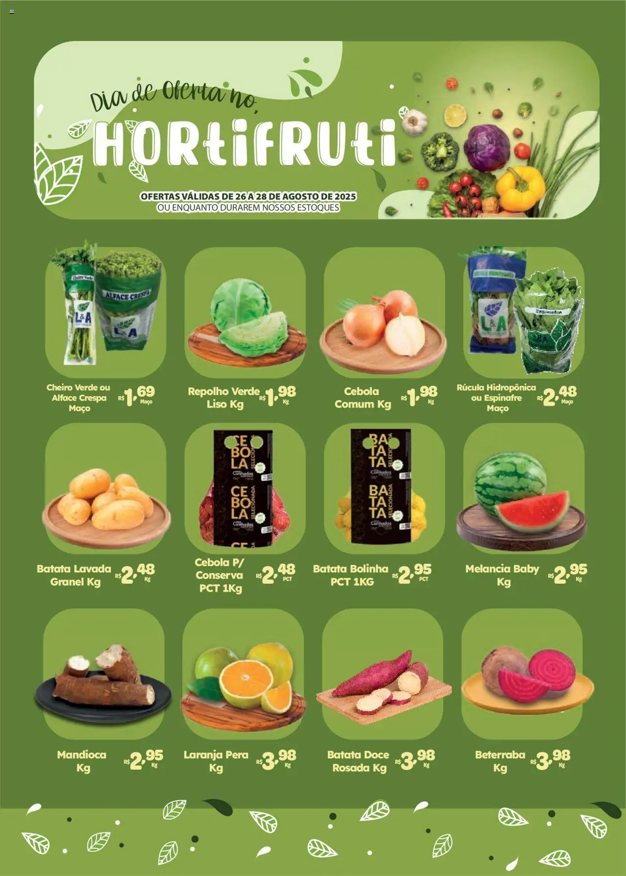 Comercial Esperança folheto "Ofertas Hortifruti" válido a partir de 26/08/2025 - número de página 1 - Melancia, Batata, Pera, Beterraba, Espinafre, Mandioca, Alface, Repolho
