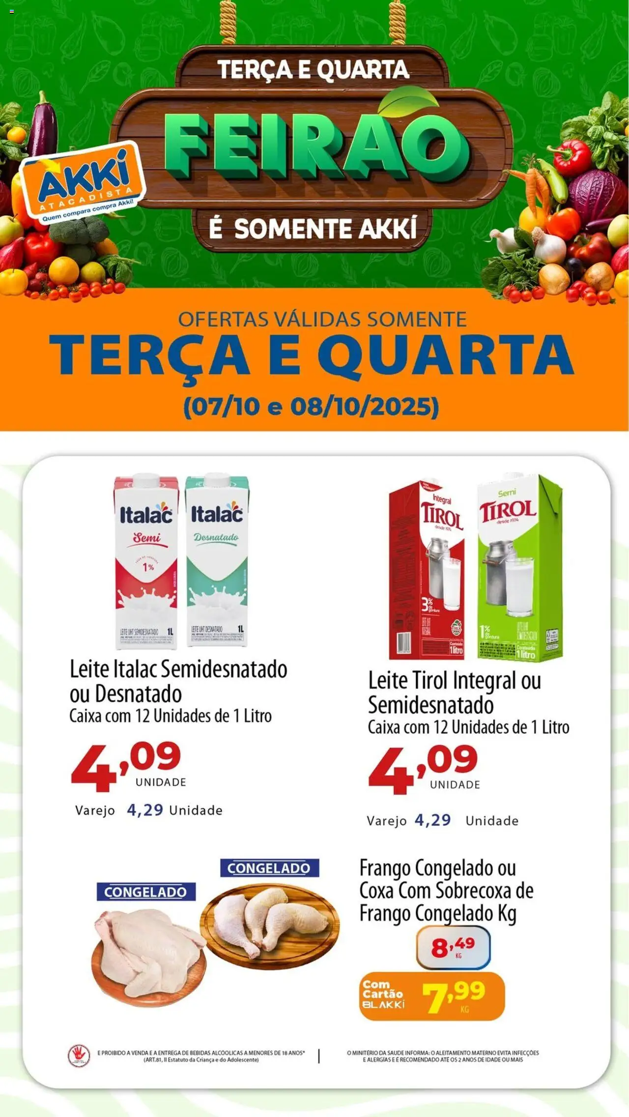 Akki Atacadista folheto "Ofertas Feirão" válido a partir de 07/10/2025 - número de página 1 - Caixa, Bebidas, Leite, Frango, Sobrecoxa de frango