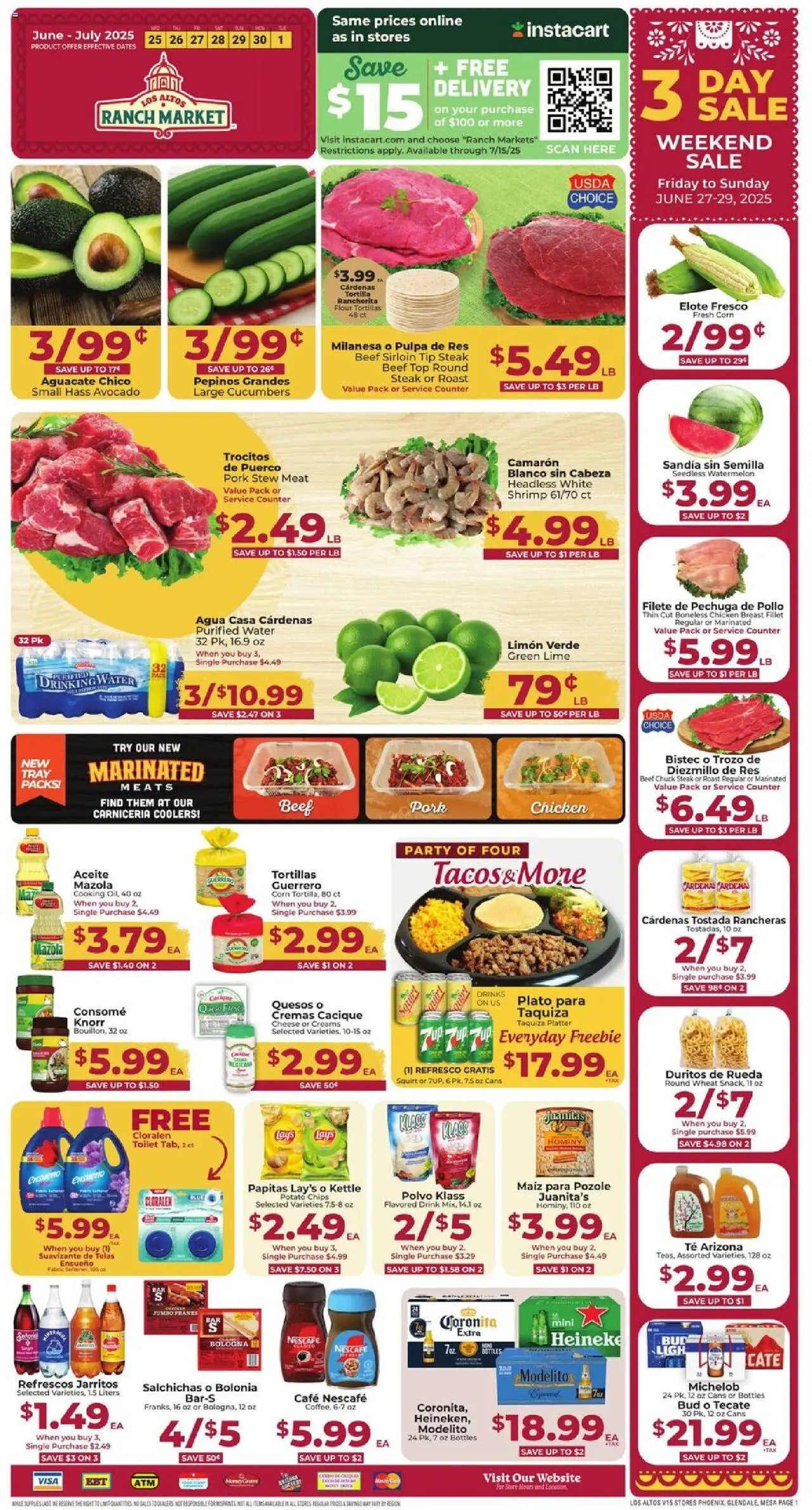 Cardenas Weekly Ad from 06/25/2025 - Flyer - Page number 1 - Water, Avocado, Shrimp, Corn, Pork, Kettle, Beef sirloin, Chicken