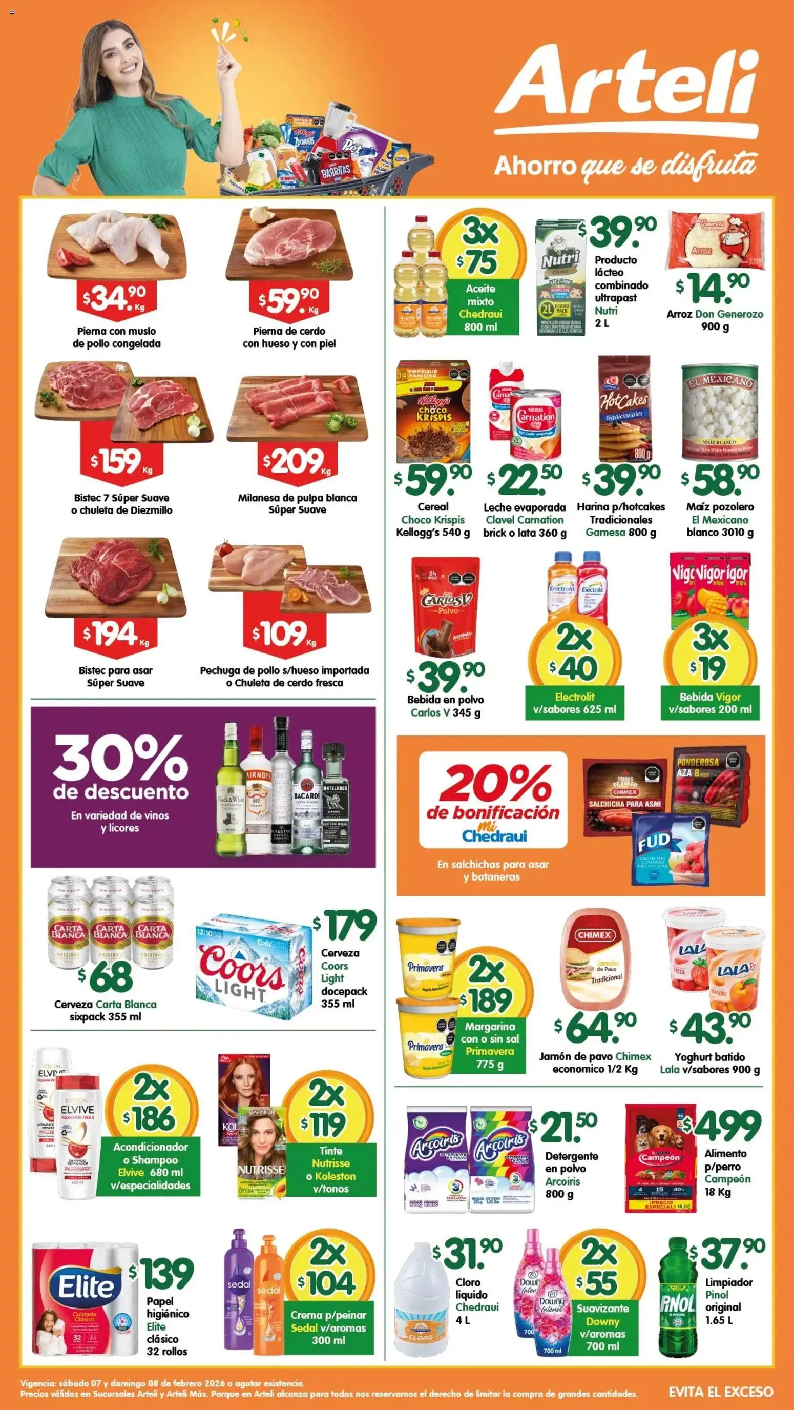 Vista previa las ofertas de la tienda Arteli - Folleto desde el 07/02/2026 - Cerveza, Bacardi, Aceite, Pavo, Detergente, Chuleta, Polvo, Chuleta de cerdo