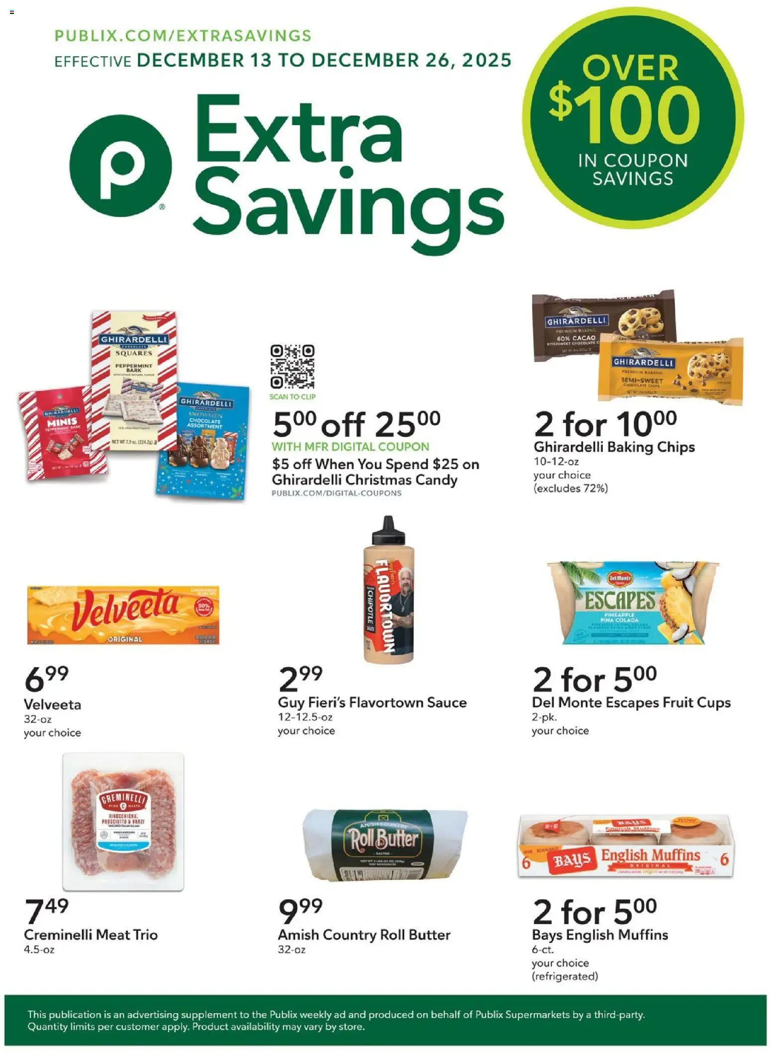 Ad Preview of Publix Extra Savings from 12/13/2025 - Chocolate, Pineapple, Meat, Butter, Prosciutto, Muffins, Peppermint, Sauce