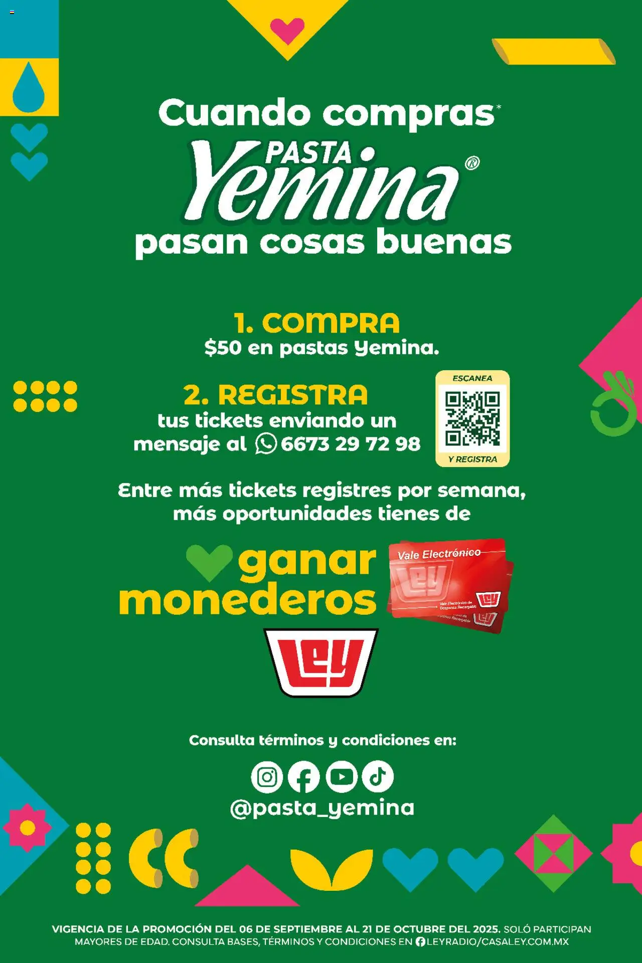Folleto - Cuando compras Pasta Yemina, pasan cosas buenas Casa Ley y sus promociones válidas desde el 06/09/2025 - Número de página 1