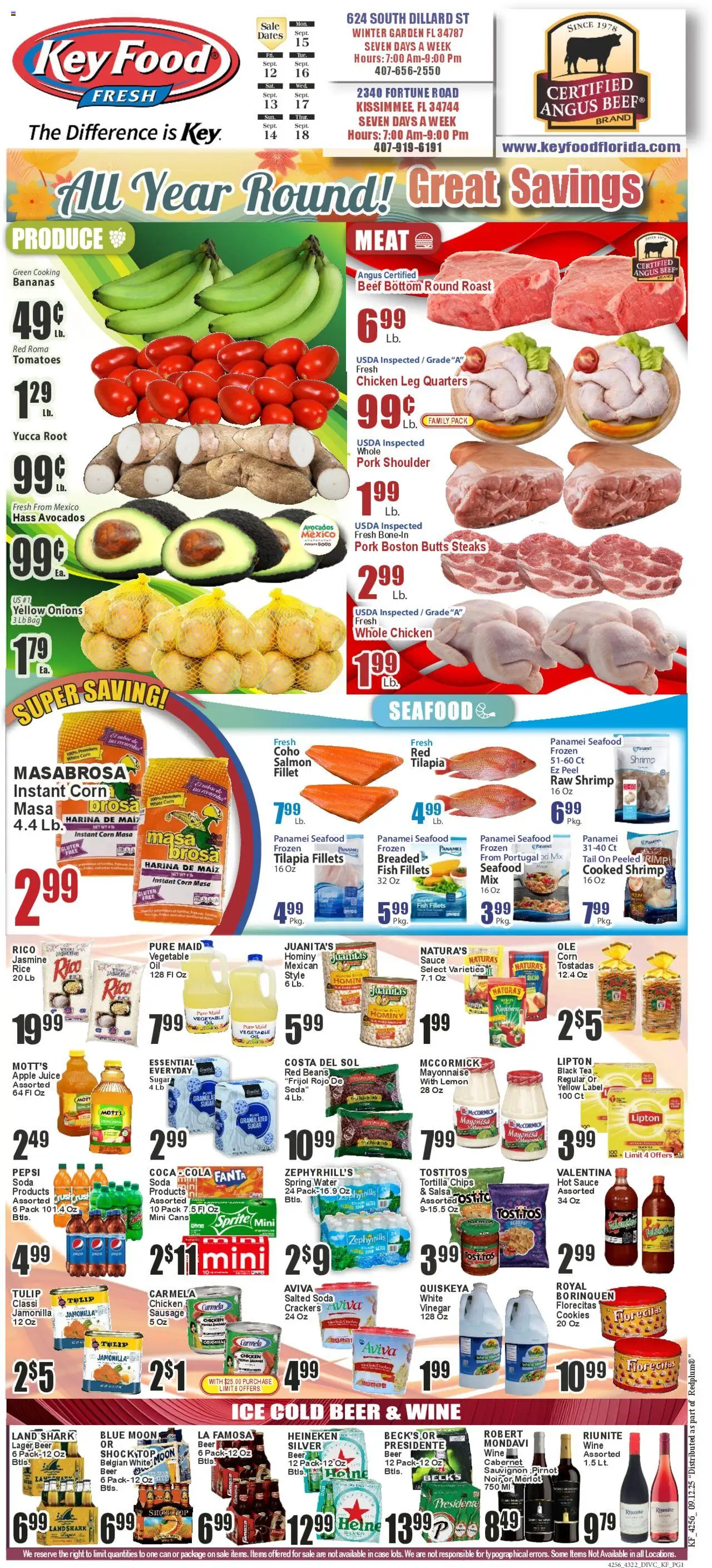 Ad Preview of Key Food Weekly Ad from 09/12/2025 - Fish, Cookies, Shrimp, Tilapia, Shock, Tortilla chips, Pork shoulder, Chicken