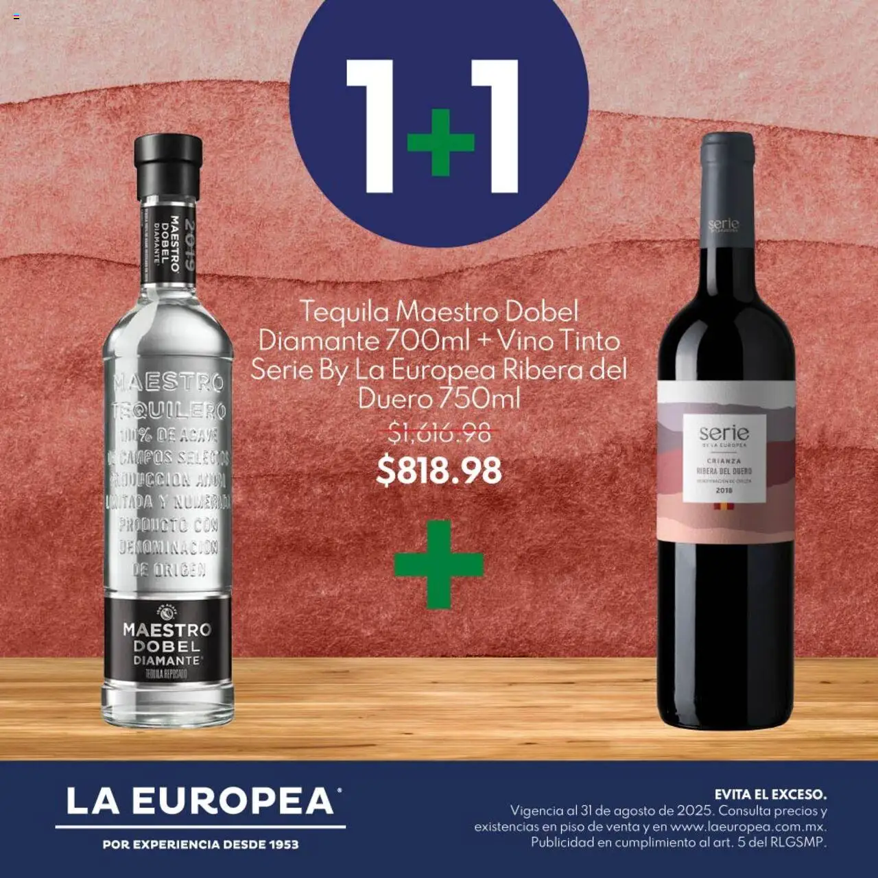 Catálogo Sets 1+1 La Europea y sus promociones válidas desde el 13/08/2025 - Número de página 1 - Tequila, Vino tinto, Vino, Agave