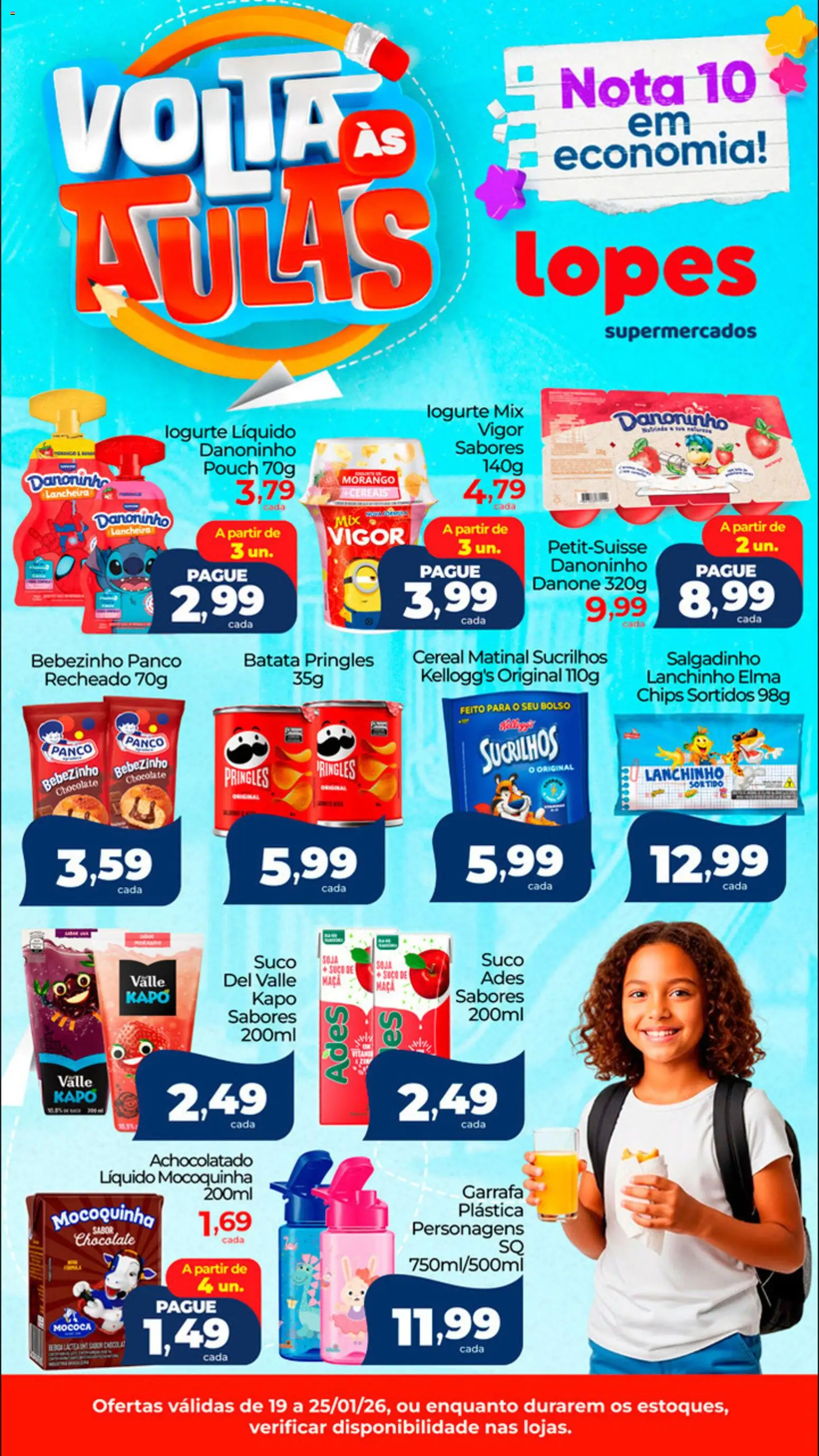 Pré-Visualização do folheto "Ofertas Voltas às Aulas" da loja Lopes Supermercados válido a partir de 19/01/2026