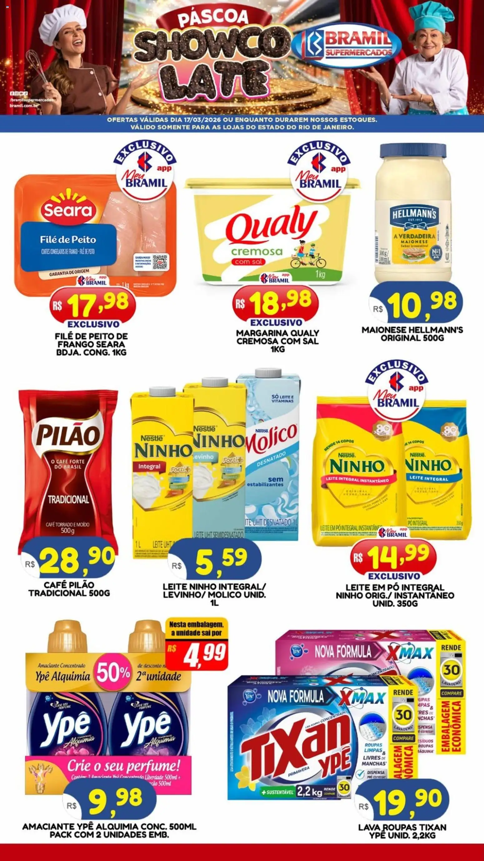Pré-Visualização do folheto "Bramil Supermercados ofertas do Dia" da loja Bramil Supermercados válido a partir de 17/03/2026 - Perfume, Roupas, Leite em pó, Amaciante, Pó, Margarina, Café pilão, Leite integral