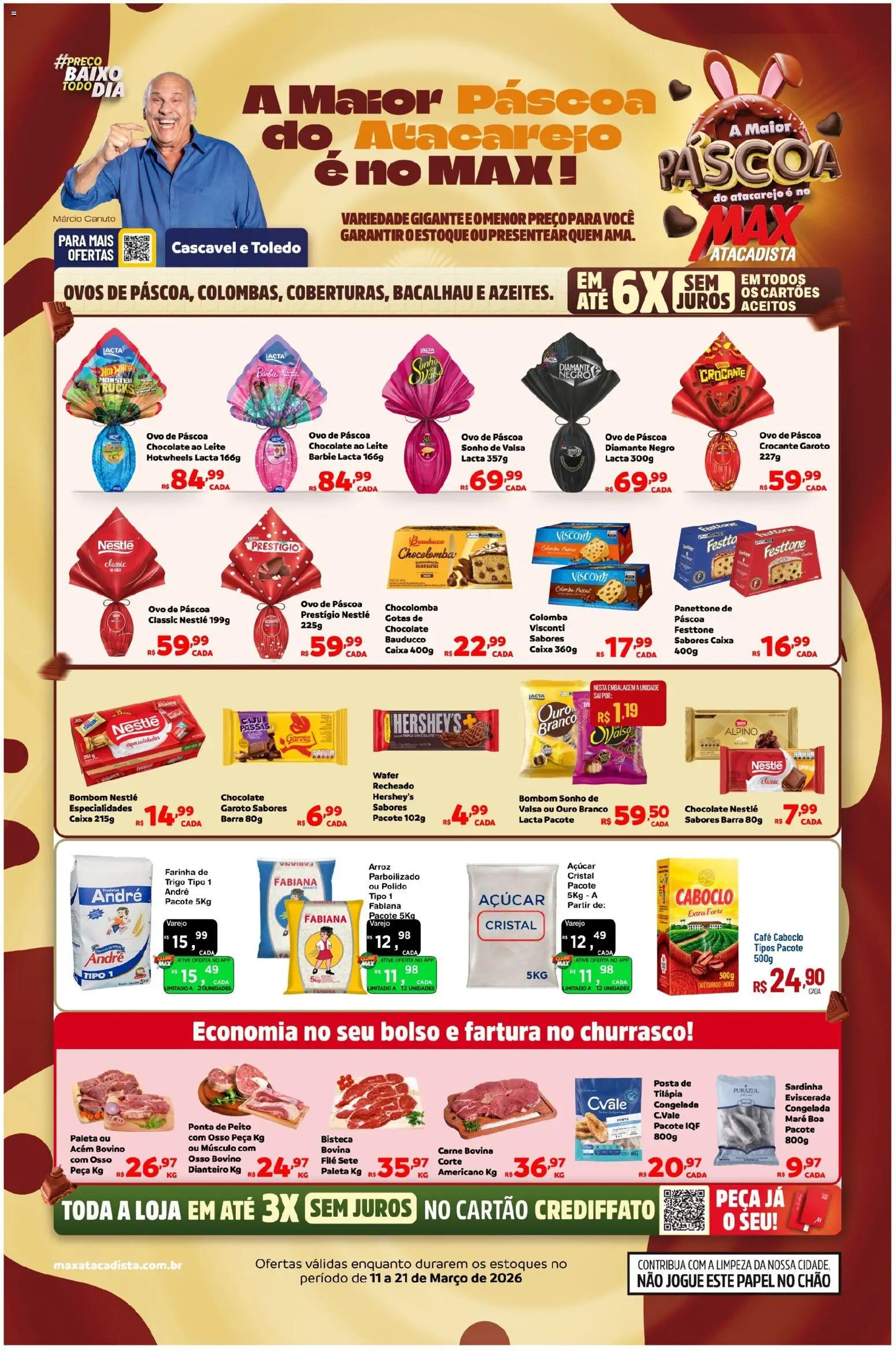 Pré-Visualização do folheto "Max Atacadista - Ofertas da semana" da loja Max Atacadista válido a partir de 11/03/2026 - Caixa, Bacalhau, Açúcar, Bombom, Sardinha, Farinha, Especialidades, Panettone