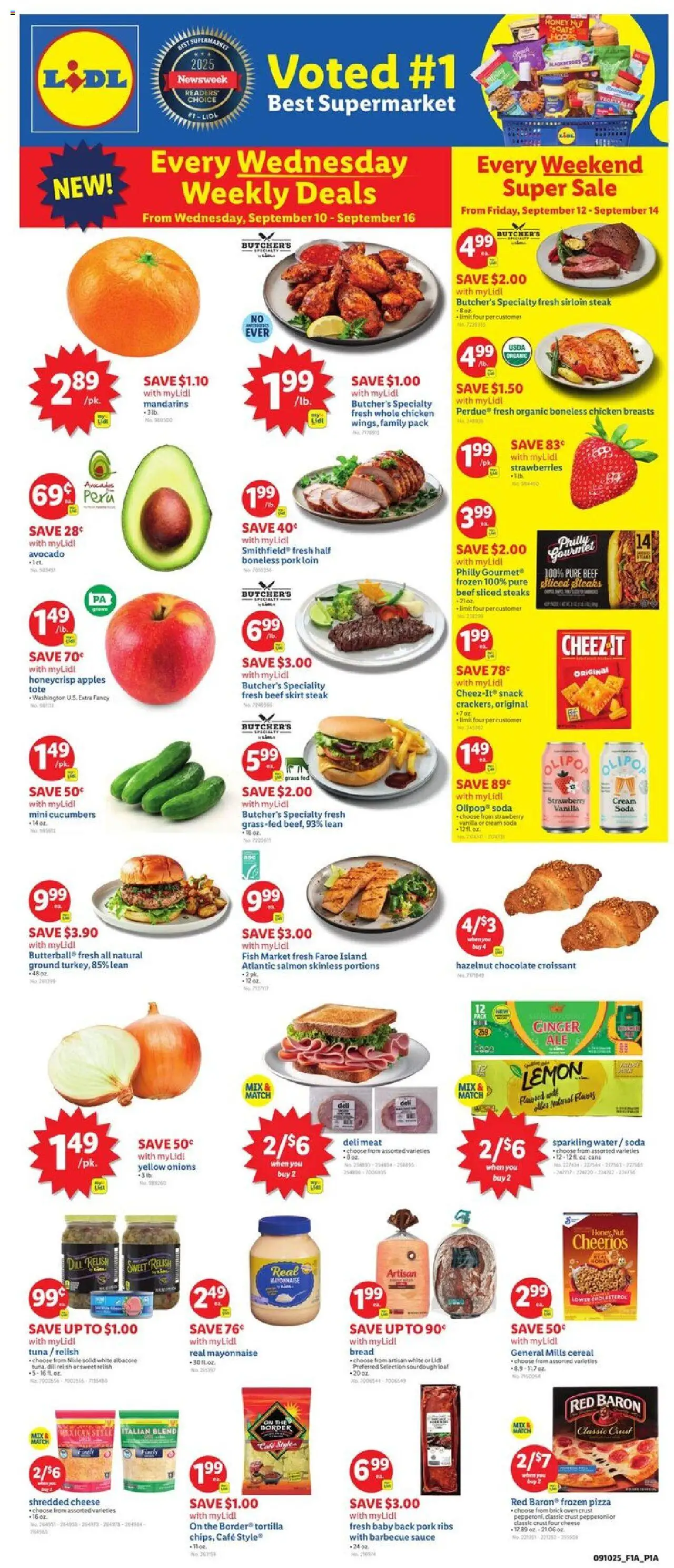 Lidl Weekly Ad from 09/10/2025 - Circular, Weekly flyer - Page number 1 - Pizza, Honey, Lemon, Cucumbers, Mayonnaise, Sauce, Pork loin, Frozen pizza