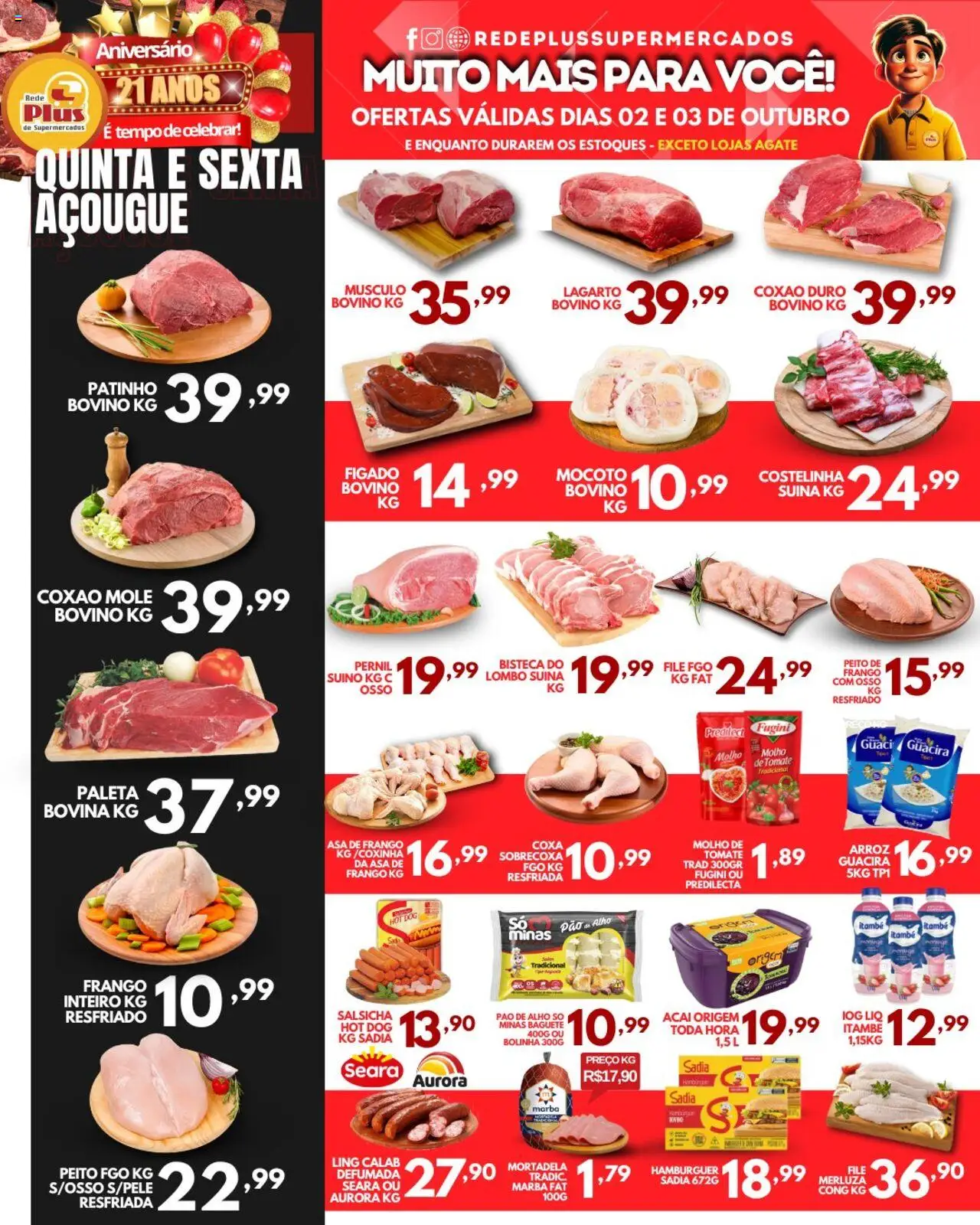 Rede Plus Supermercados folheto "Ofertas da semana" válido a partir de 02/10/2025 - número de página 1 - Hambúrguer, Salsicha, Fígado, Mortadela, Molho de tomate, Coxão duro, Músculo bovino, Frango inteiro