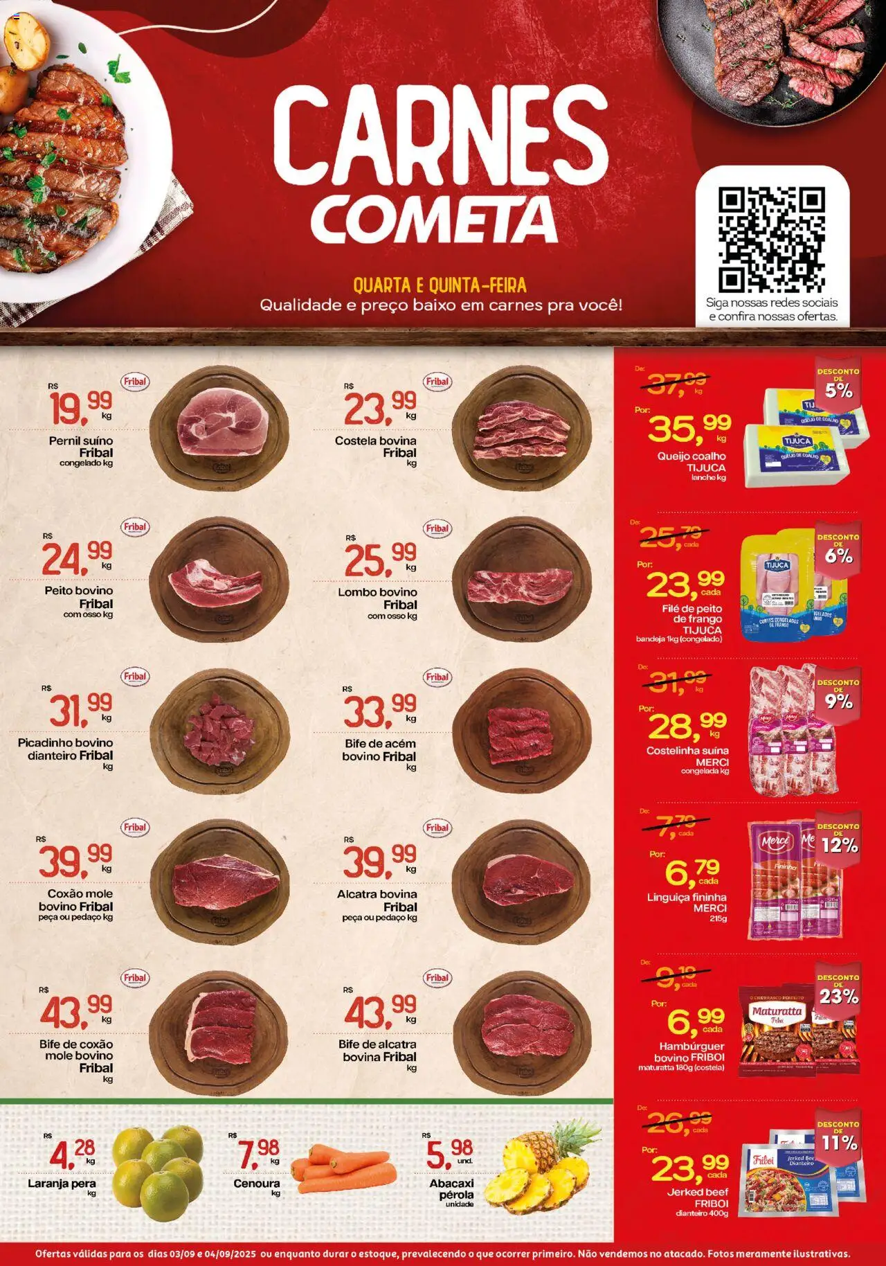 Cometa Supermercados folheto "Ofertas Carnes" válido a partir de 03/09/2025 - número de página 1 - Queijo, Queijo coalho, Peito de frango, Alcatra, Costela bovina, Acém, Bife de alcatra, Coxão mole