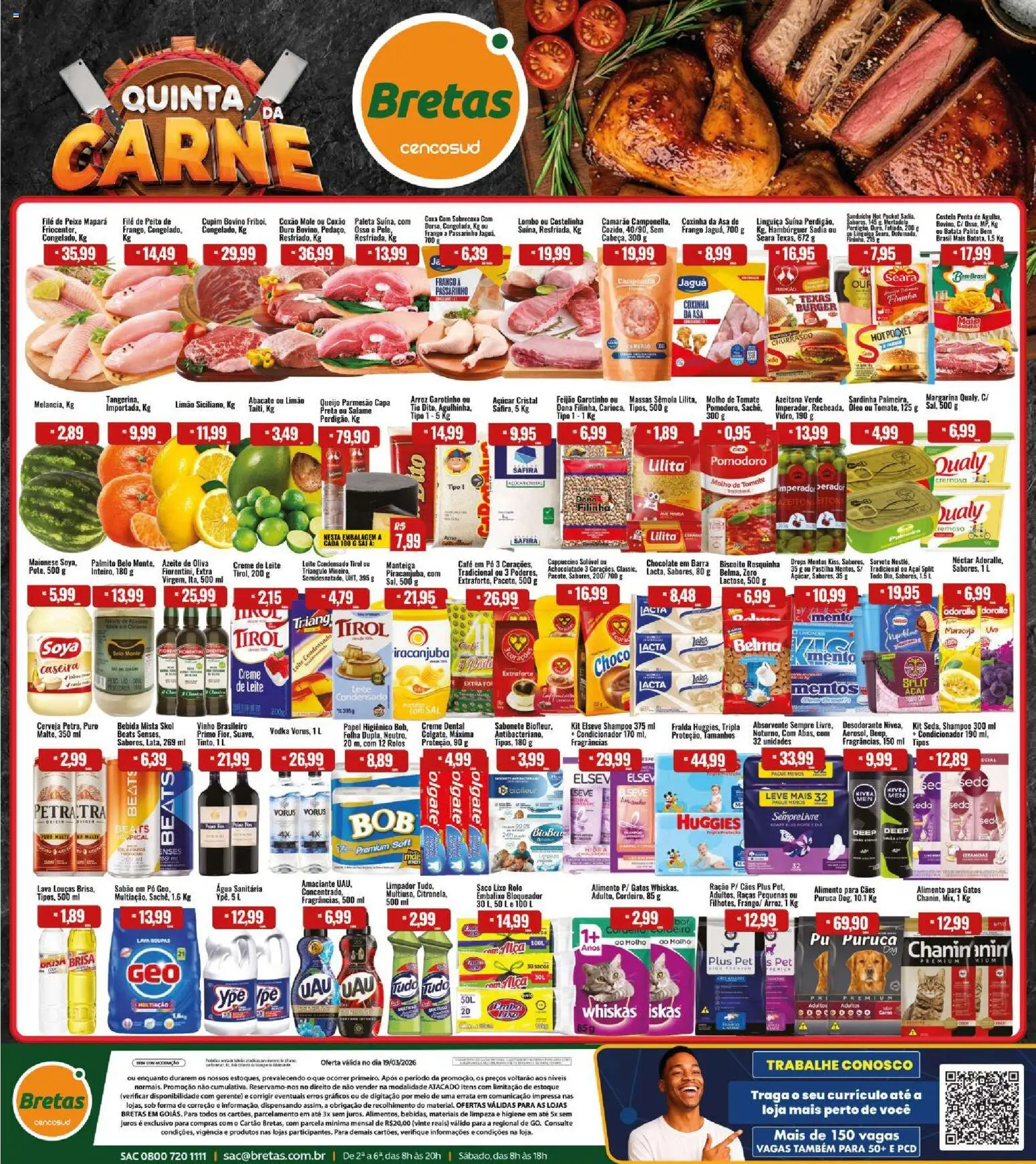 Pré-Visualização do folheto "Bretas ofertas Quinta da Carne" da loja Bretas válido a partir de 19/03/2026 - Vodka, Bebida, Frango, Cordeiro, Papel higiênico, Água sanitária, Achocolatado, Sabão