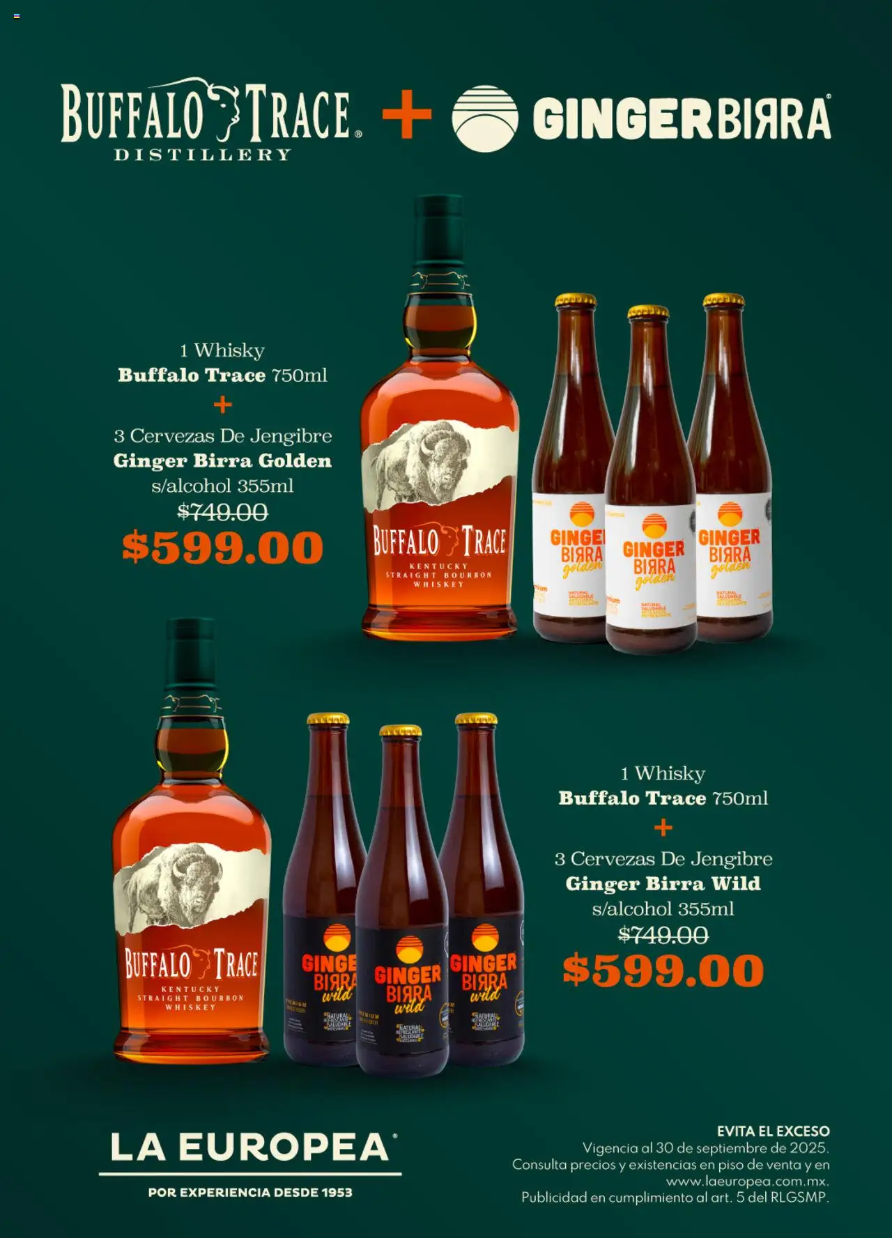 Catálogo Buffalo Trace + Ginger Birra La Europea y sus promociones válidas desde el 13/08/2025 - Número de página 1 - Whisky, Jengibre, Whiskey