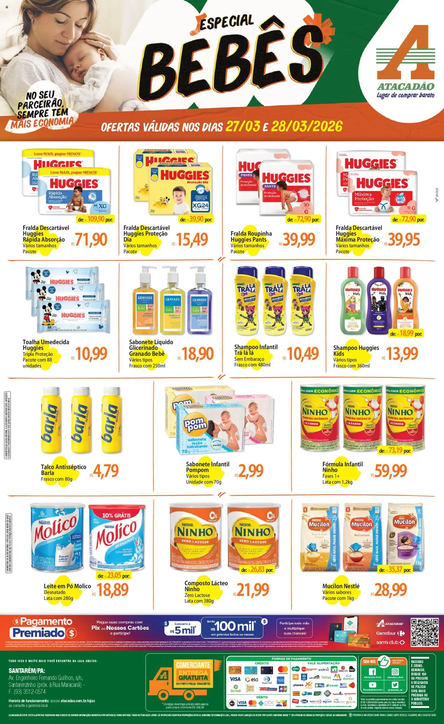 Pré-Visualização do folheto "Atacadão ofertas - PA" da loja Atacadão válido a partir de 27/03/2026 - Vinho, Leite, Sabonete líquido, Leite em pó, Pó, Talco, Shampoo infantil, Cálcio