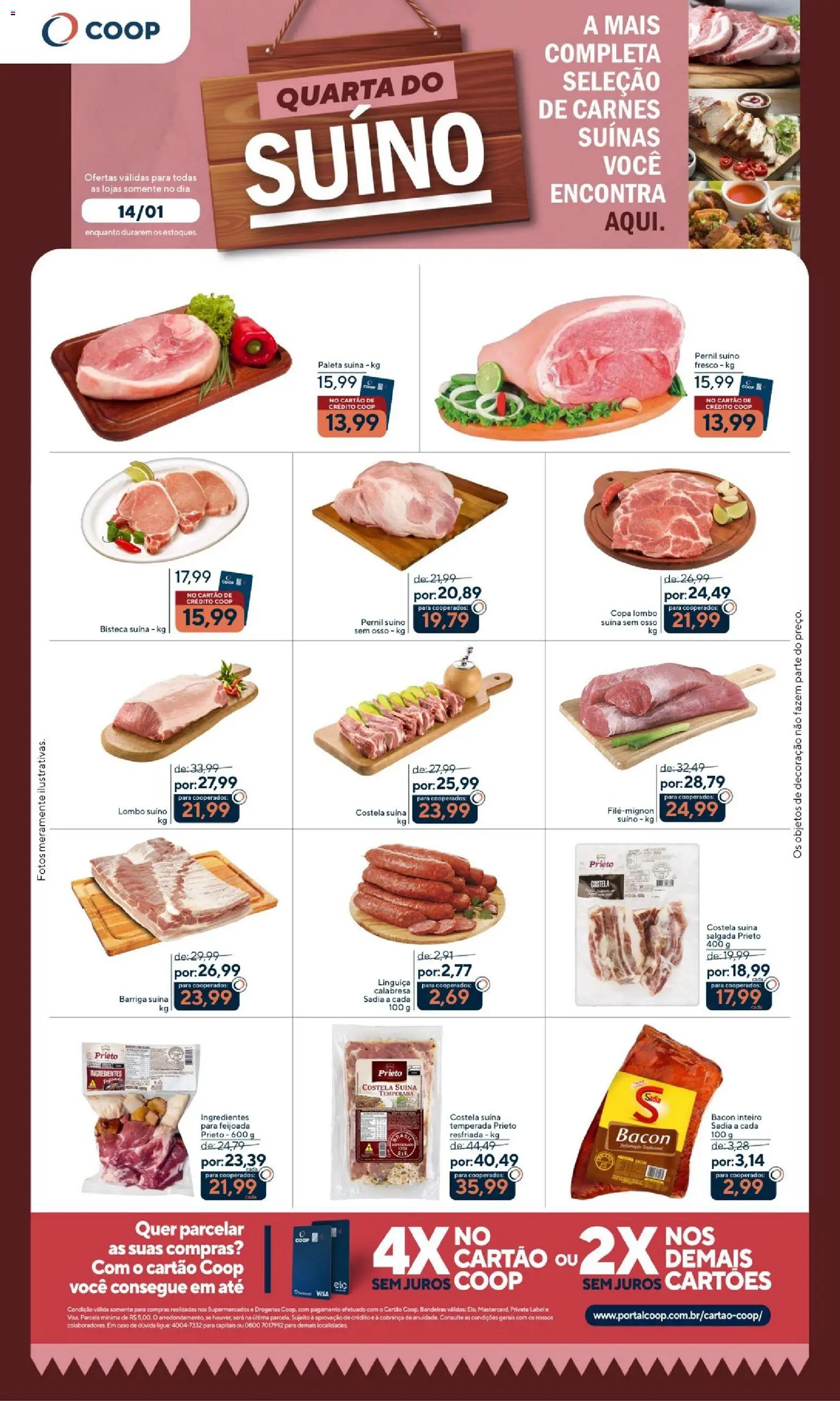 Pré-Visualização do folheto "Ofertas Quarta dos Suínos" da loja Coop válido a partir de 14/01/2026
