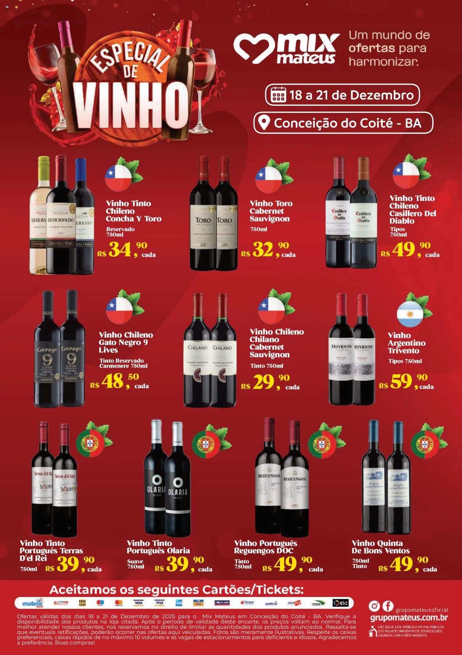 Pré-Visualização do folheto "Ofertas Especial dos Vinhos" da loja Mateus válido a partir de 18/12/2025