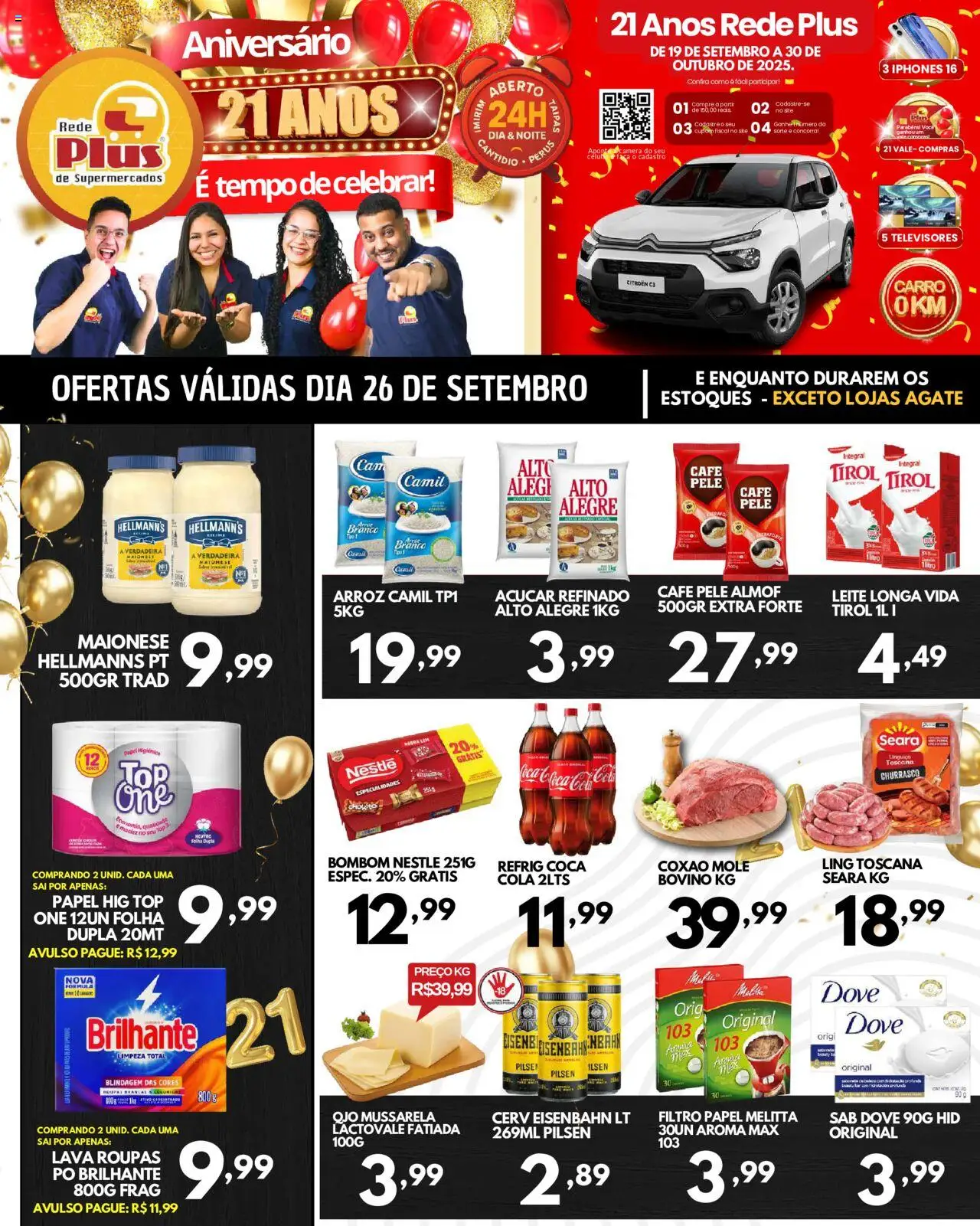 Rede Plus Supermercados folheto "Ofertas da semana" válido a partir de 27/09/2025 - número de página 1 - Roupas, Maionese, Bombom, Eisenbahn, Especialidades, Leite longa vida, Coxão mole, Faca