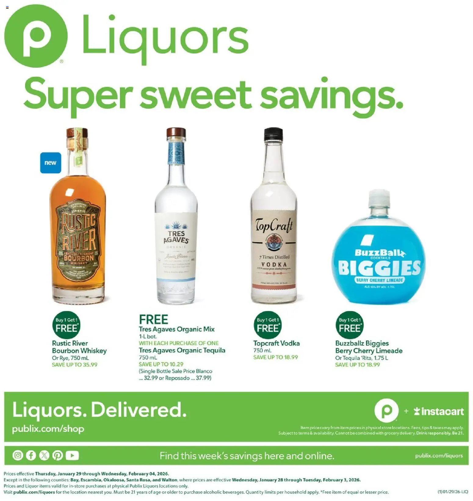 Ad Preview of Publix Liquor from 01/29/2026 - Tequila, Bourbon, Vodka, Whiskey