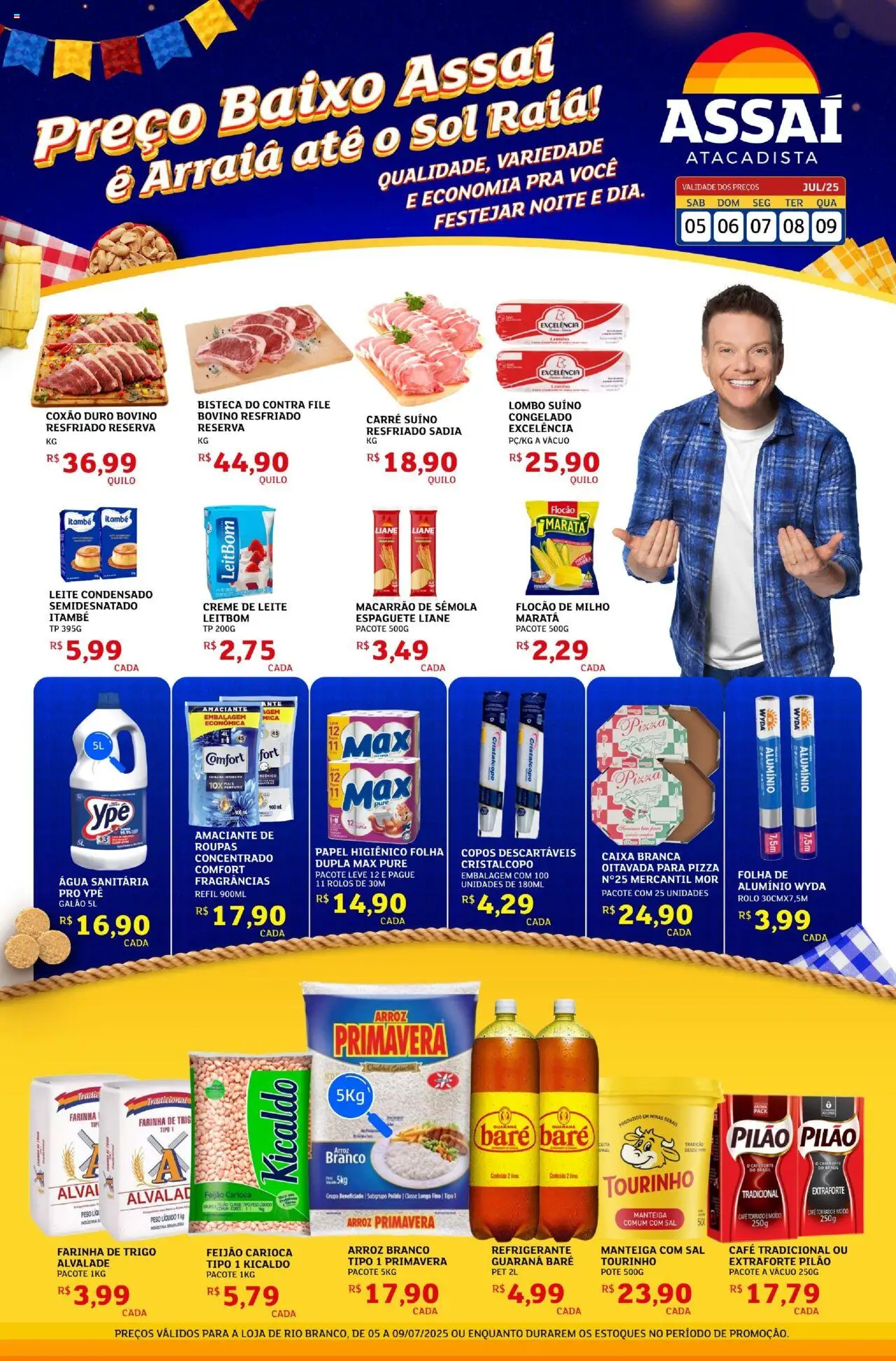 Assaí Atacadista folheto "Encarte" válido a partir de 05/07/2025 - número de página 1 - Caixa, Pizza, Sal, Refrigerante, Creme de leite, Farinha de trigo, Baixo, Pó